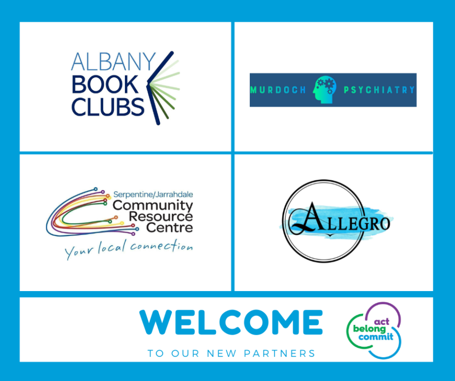 Partner logos: Albany Book Clubs, Murdoch Psychiatry, Serpentine Jarrahdale Community Resource Centre, Allegro Community Choir