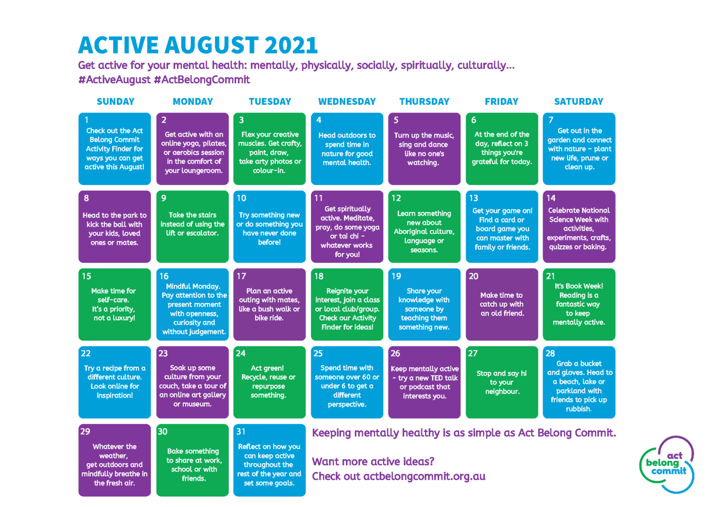 Active August Calendar 2021
