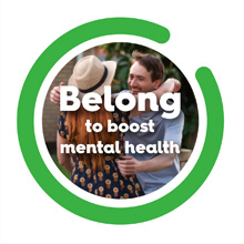 Act Belong Commit Social Media poster with text: Belong to boost mental health