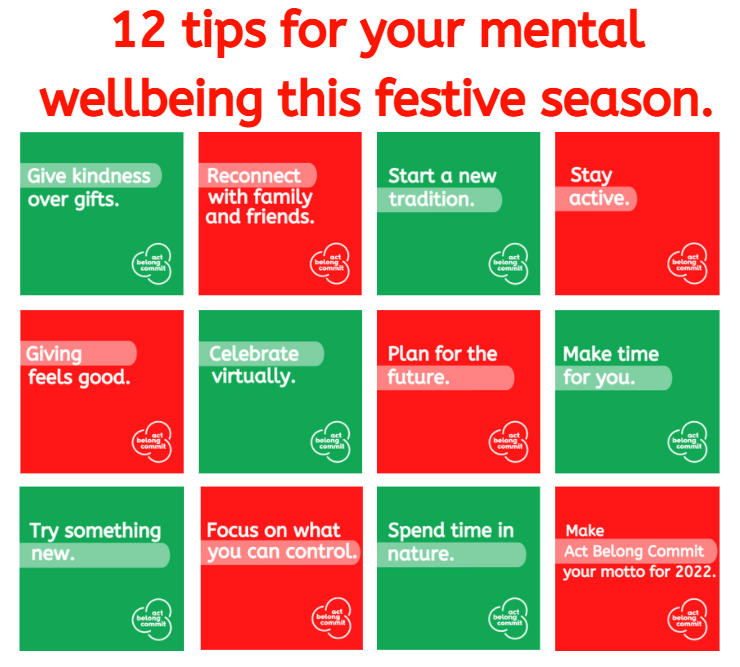 Collage picture of 12 Tips for your mental wellbeing this festive season